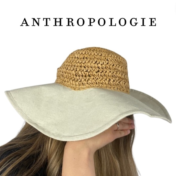 Anthropologie Pins & Needles Canvas Beige Two-Tone Floppy Sun Hat - Picture 1 of 9